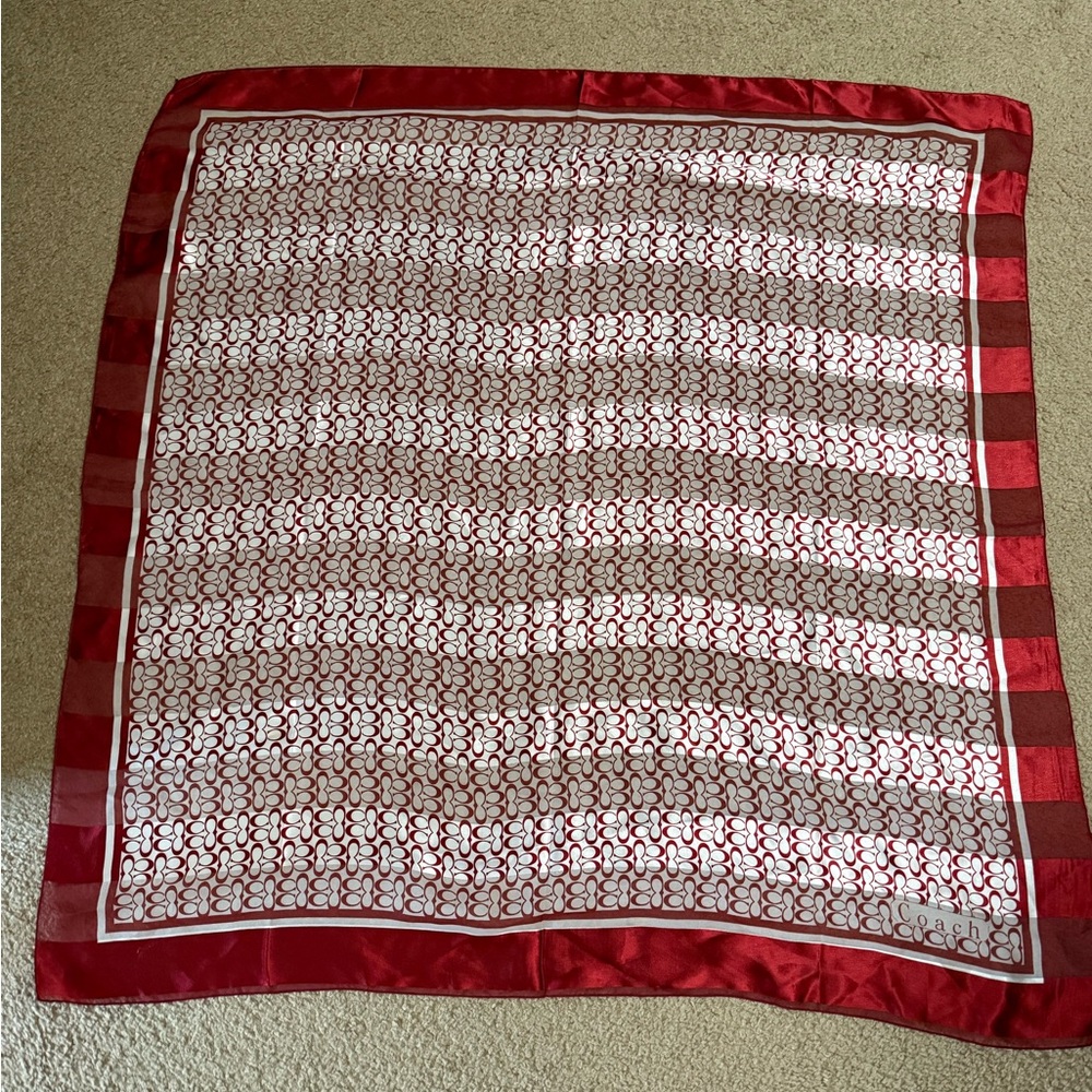 Red and White Coach Scarf with monogram C pattern